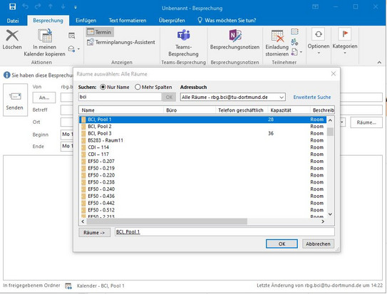 Raumbuchung über Outlook